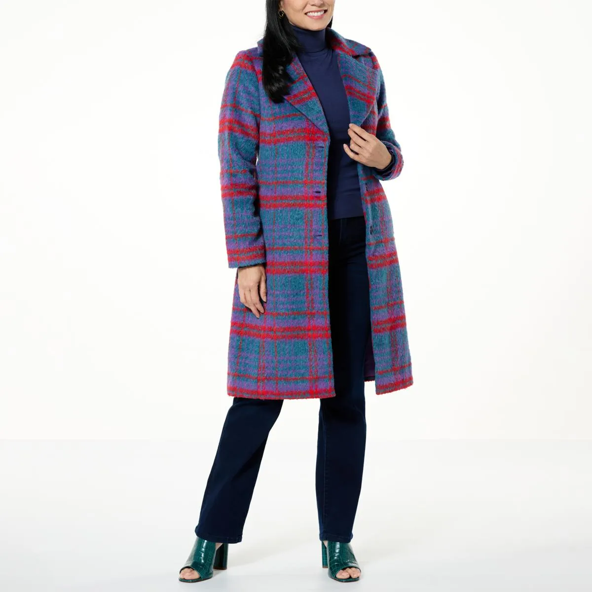      IMAN Global Chic Woven Plaid Coat     