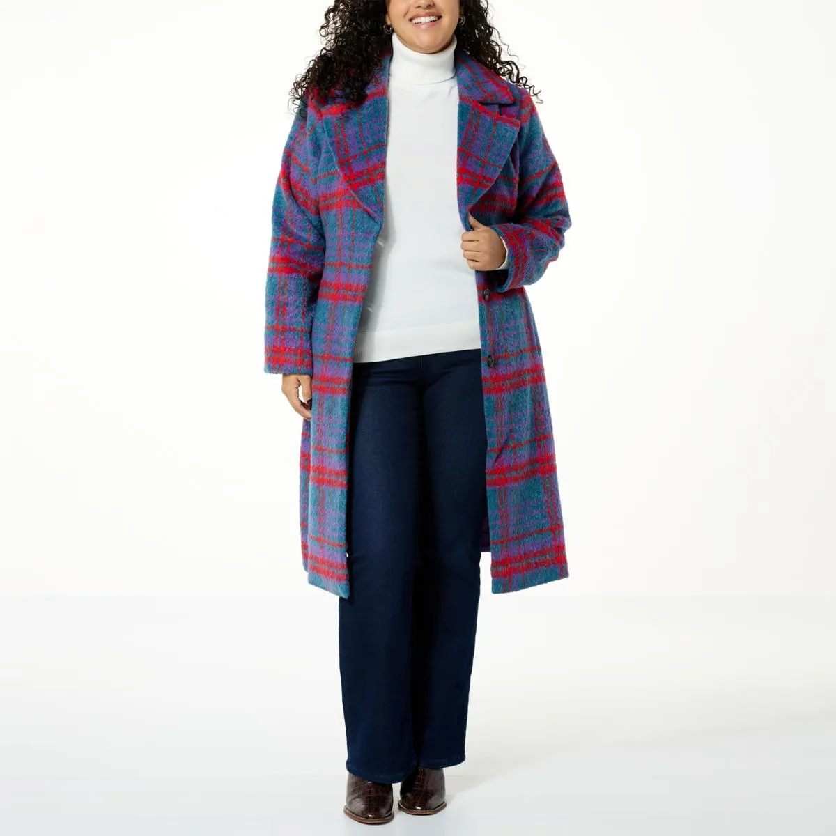      IMAN Global Chic Woven Plaid Coat     