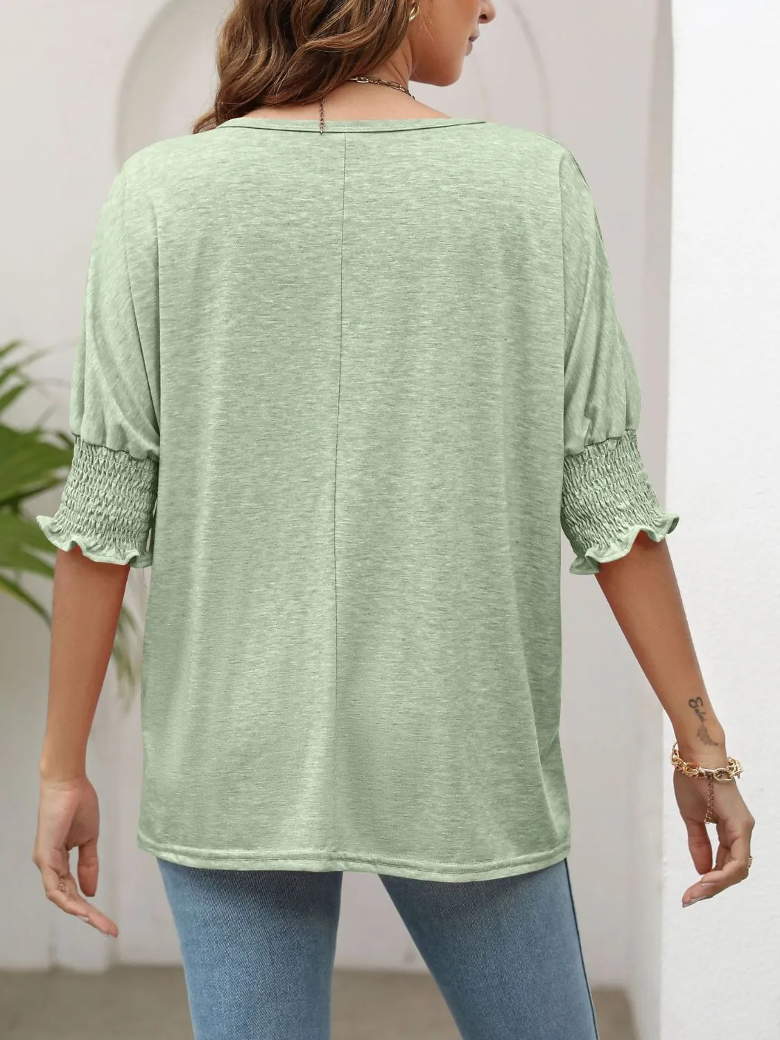 Inner Beauty Smocked Flounce Sleeve Tee