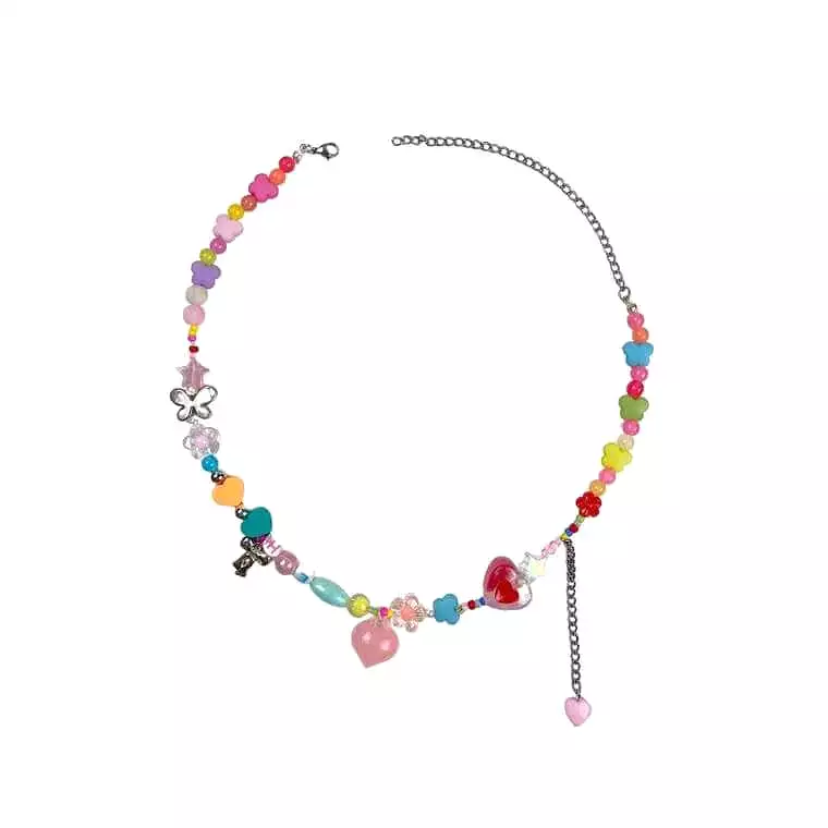 ins cute Colorful Handmade Beaded Butterfly Love Necklace BY9015