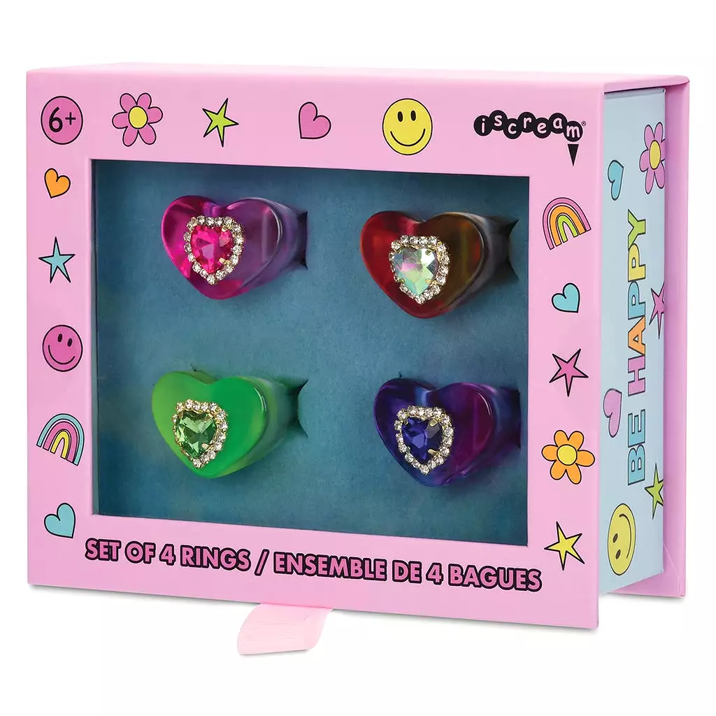 Iscream Jewel Heart Rings Set (4pc Set)