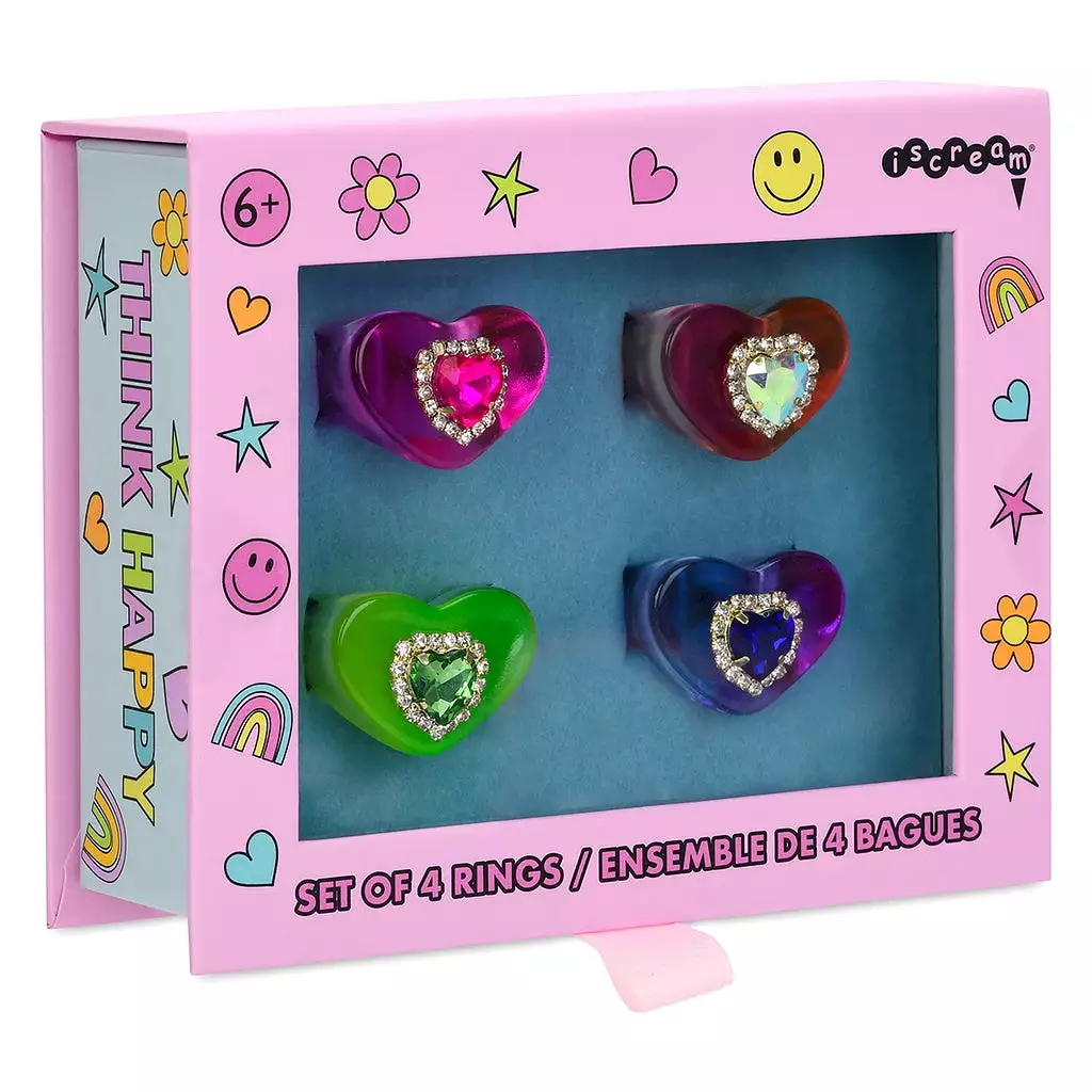 Iscream Jewel Heart Rings Set (4pc Set)