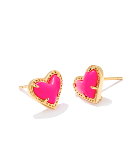 Kendra Scott Ari Heart Earrings - Neon Pink/Gold