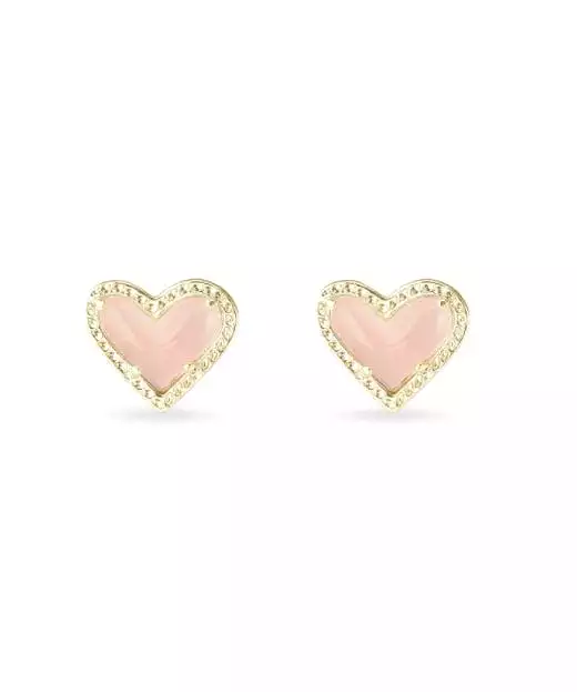 Kendra Scott Ari Heart Gold Stud Earrings - Rose Quartz