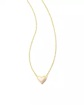 Kendra Scott Framed Ari Heart Pendant Necklace in Gold White Opalescent Resin