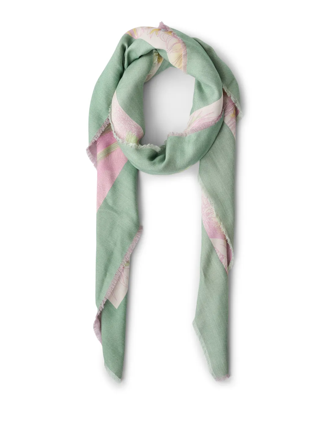 Kenya Pink and Green Print Silk Wool Scarf