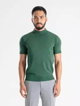 Knit Tee Ribbed Collar - Emerald Green