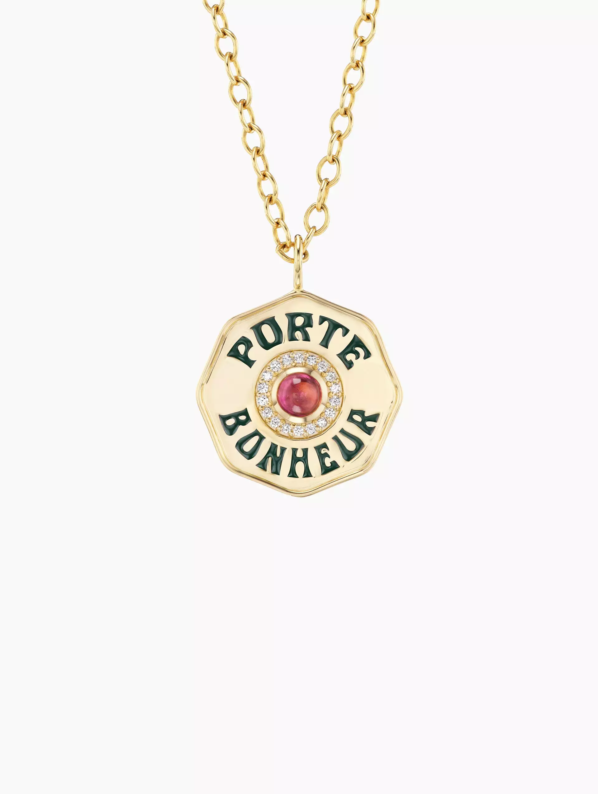 Large Pink Tourmaline Porte Bonheur Necklace