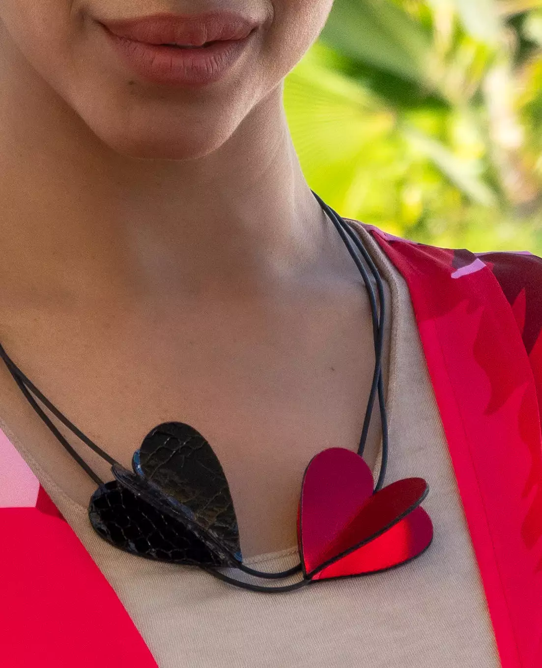 Leather Heart Necklace: Red