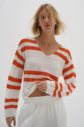 LNA | Lucky Sweater - Coral Ivory Stripe