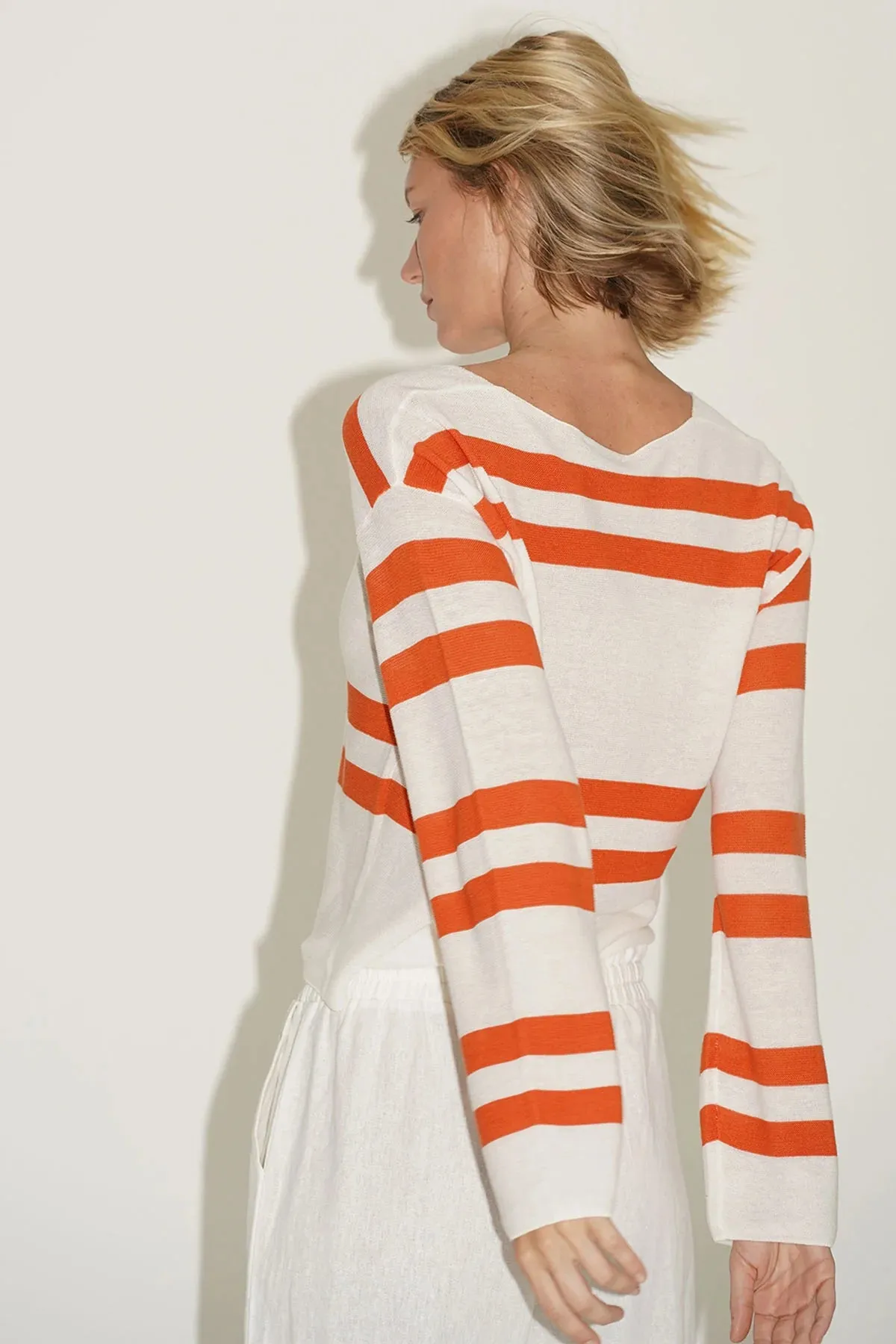 LNA | Lucky Sweater - Coral Ivory Stripe