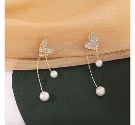 Love Heart Pearl Fringe Stud Earring GA51