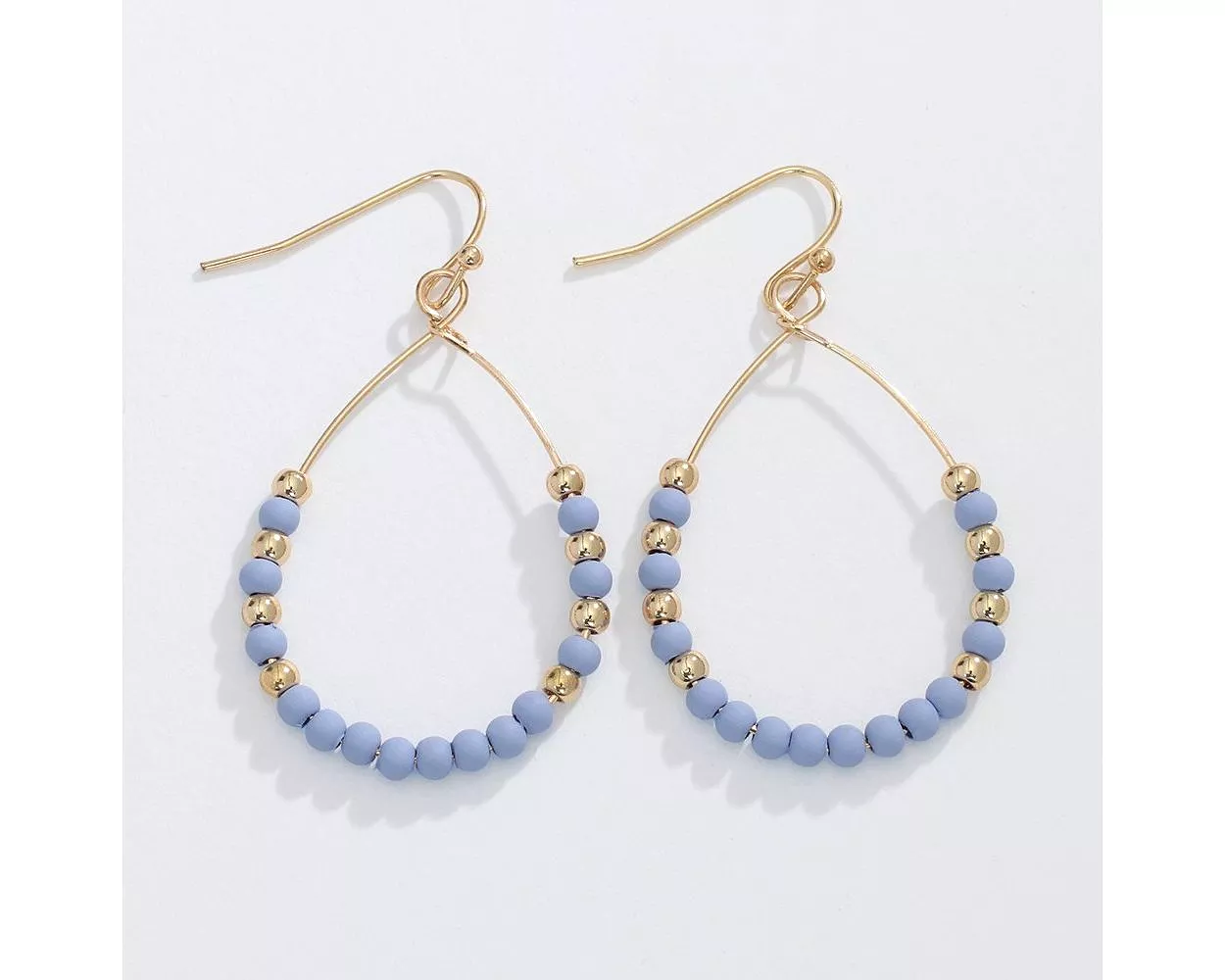 Lovely Denim-Shade Beads with Gold Teardrops Earrings