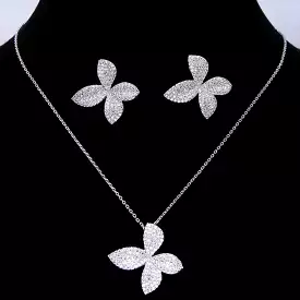 Luxury Micro Pave Setting Cubic Zirconia Leaf Shaped Necklace Earrings S4527574