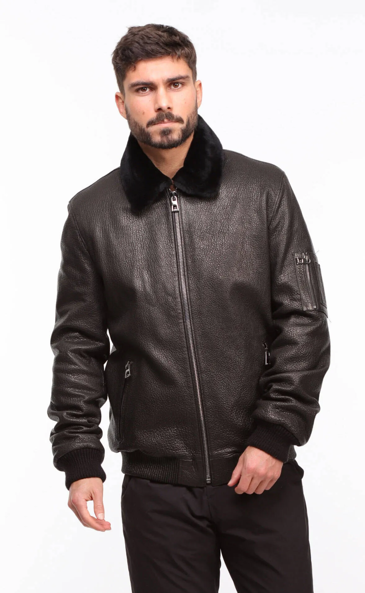 Men's black leather jacket in \patrol\ pilot style