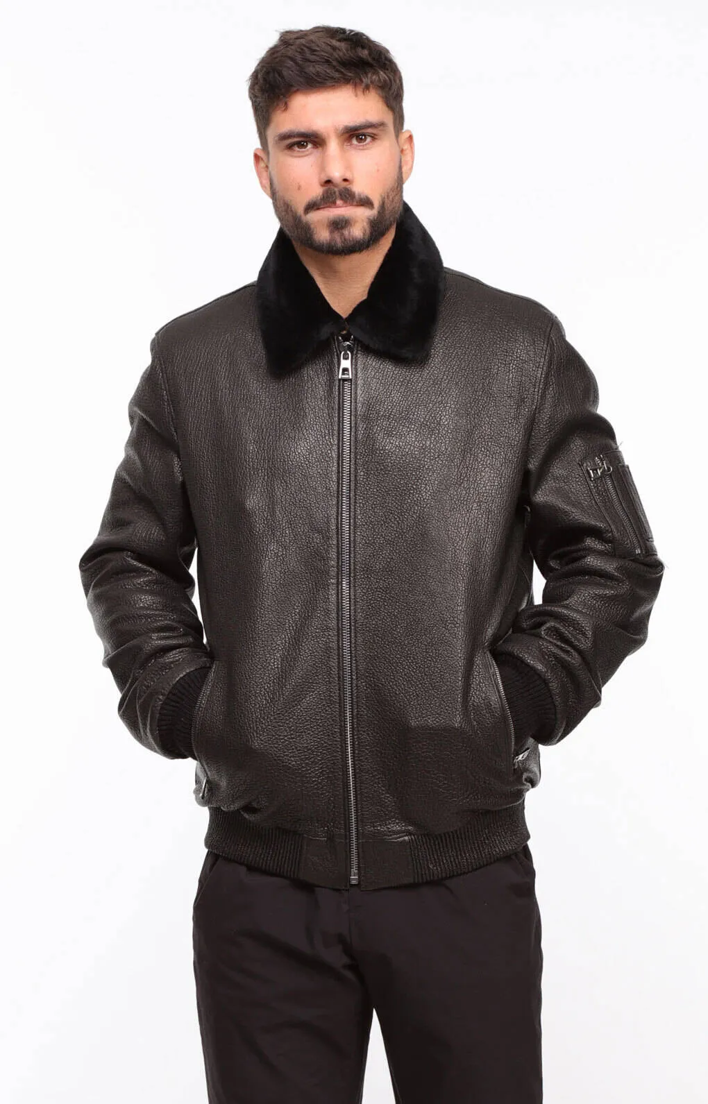 Men's black leather jacket in \patrol\ pilot style