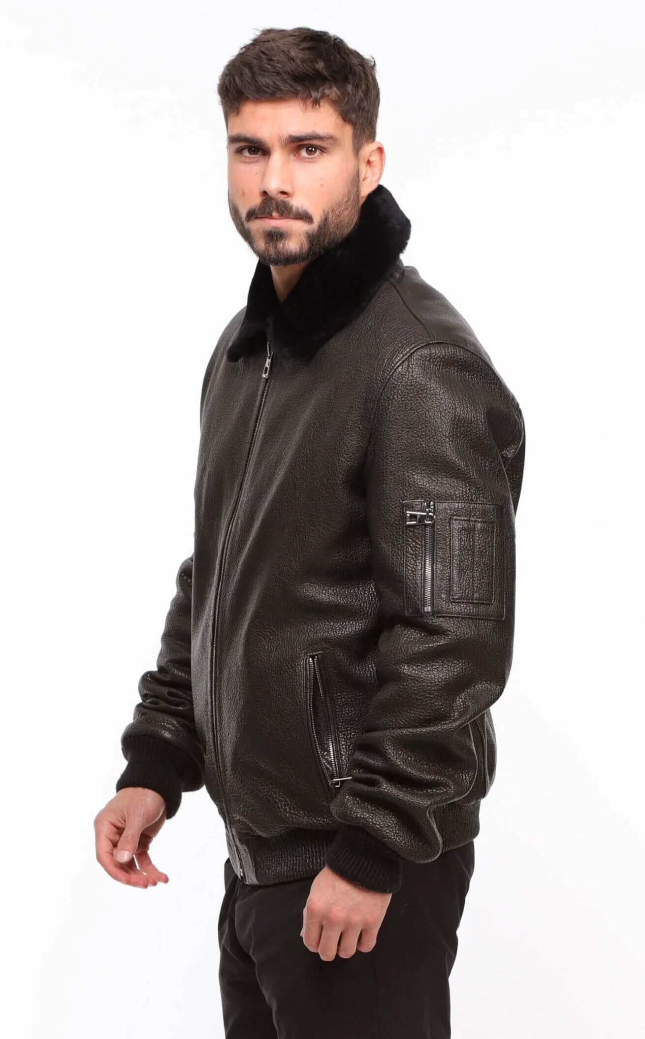 Men's black leather jacket in \patrol\ pilot style