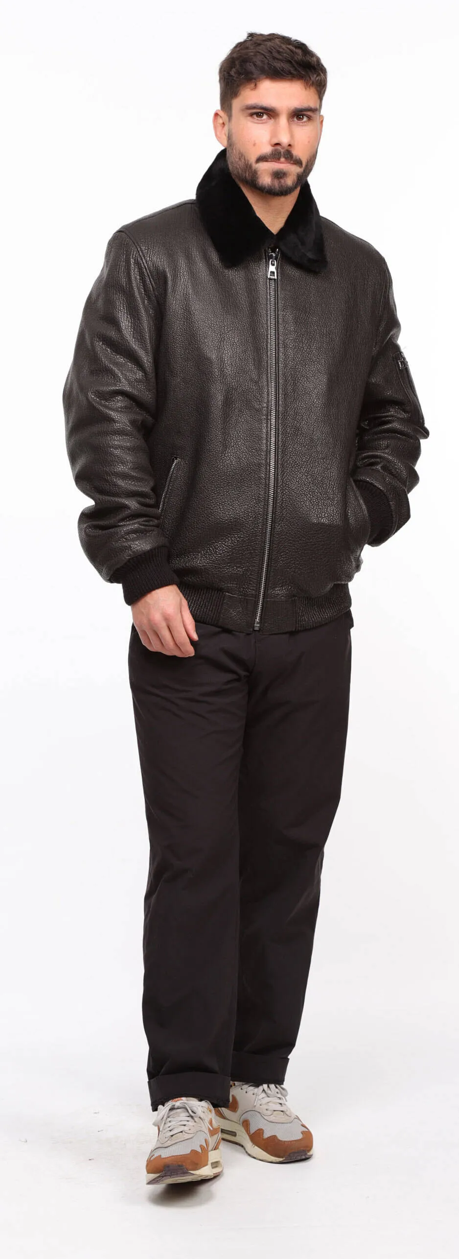 Men's black leather jacket in \patrol\ pilot style