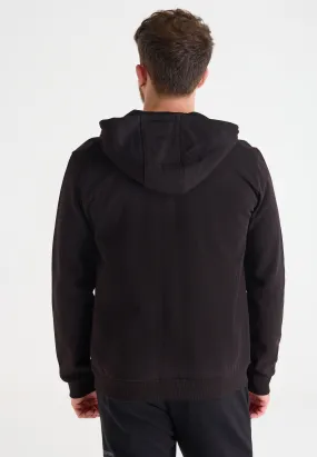 Mens Black Plain Zip Through Hoodie Jacket