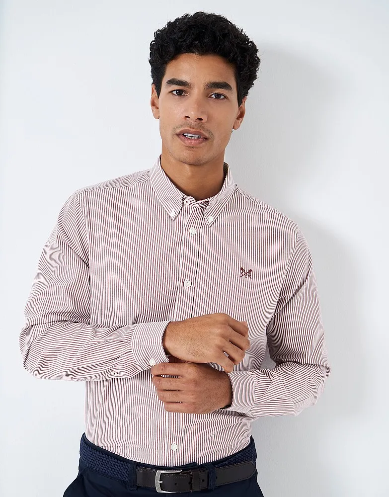 Men's Stretch Stripe Shirt from Crew Clothing Company - Optic White Burgundy