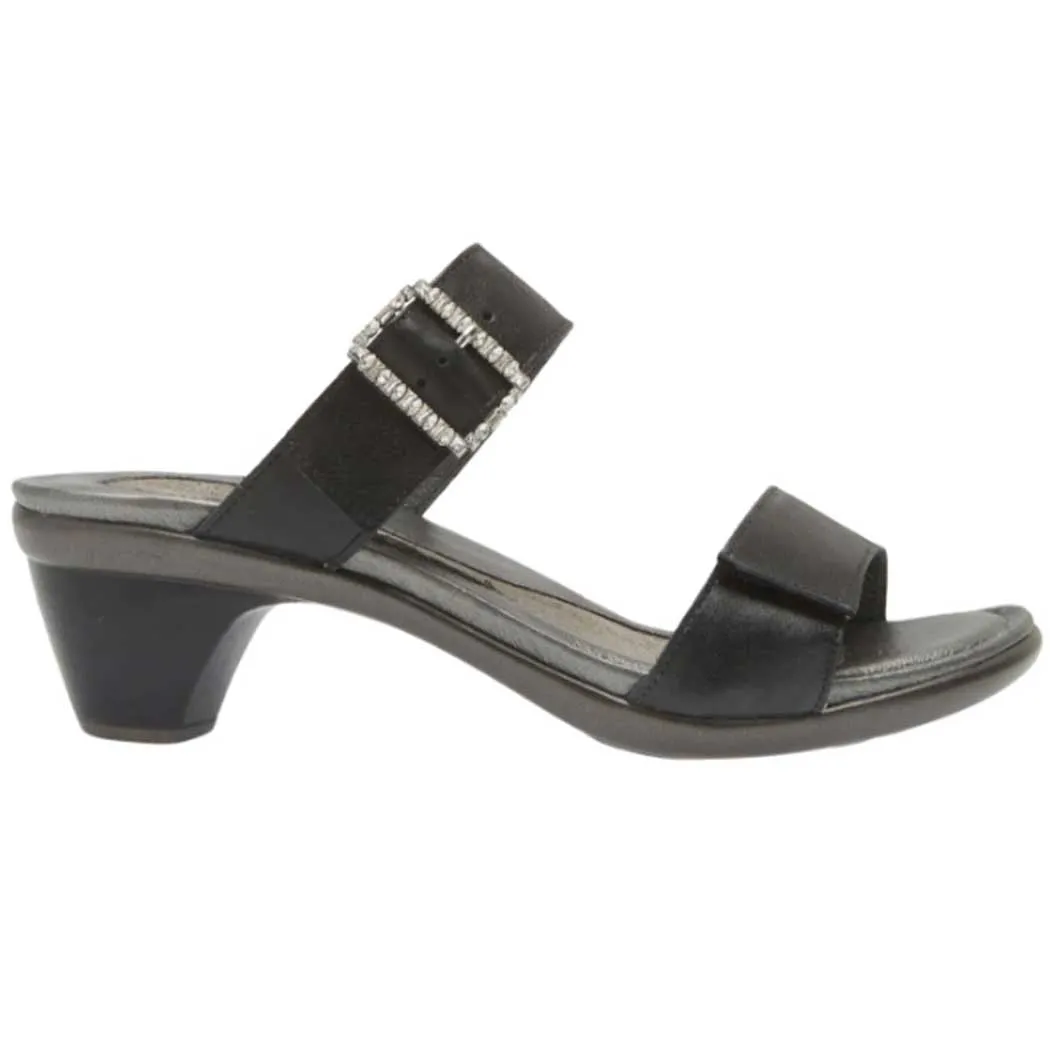 Naot Recent Heeled Slide Sandal Shiny Black Leather (Women's)