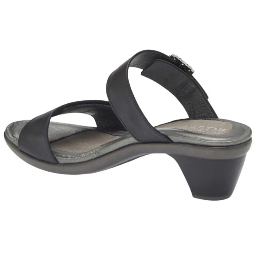 Naot Recent Heeled Slide Sandal Shiny Black Leather (Women's)