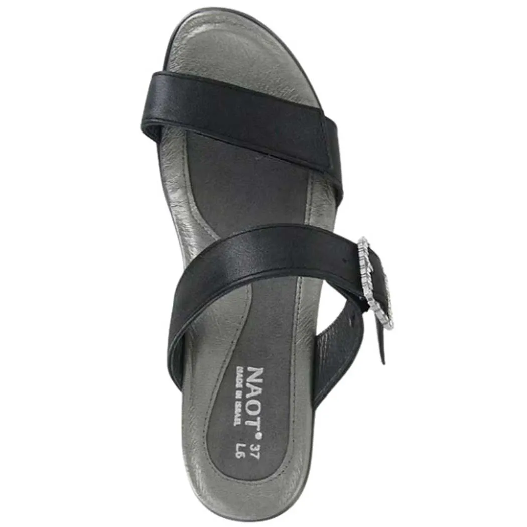 Naot Recent Heeled Slide Sandal Shiny Black Leather (Women's)