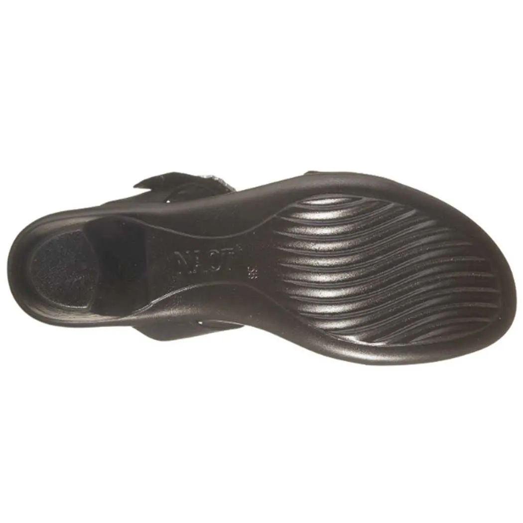 Naot Recent Heeled Slide Sandal Shiny Black Leather (Women's)