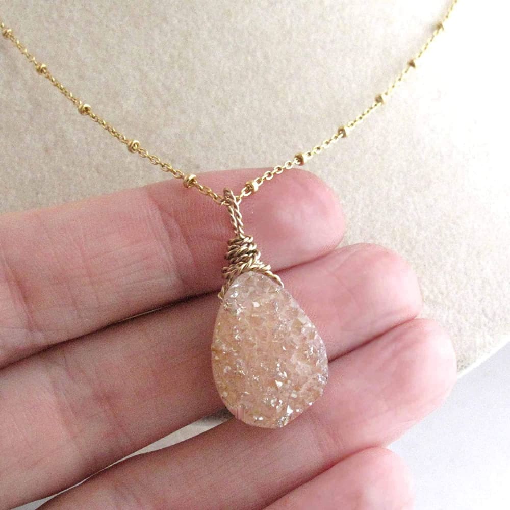 Peach Champagne Druzy Quartz Gemstone Geode