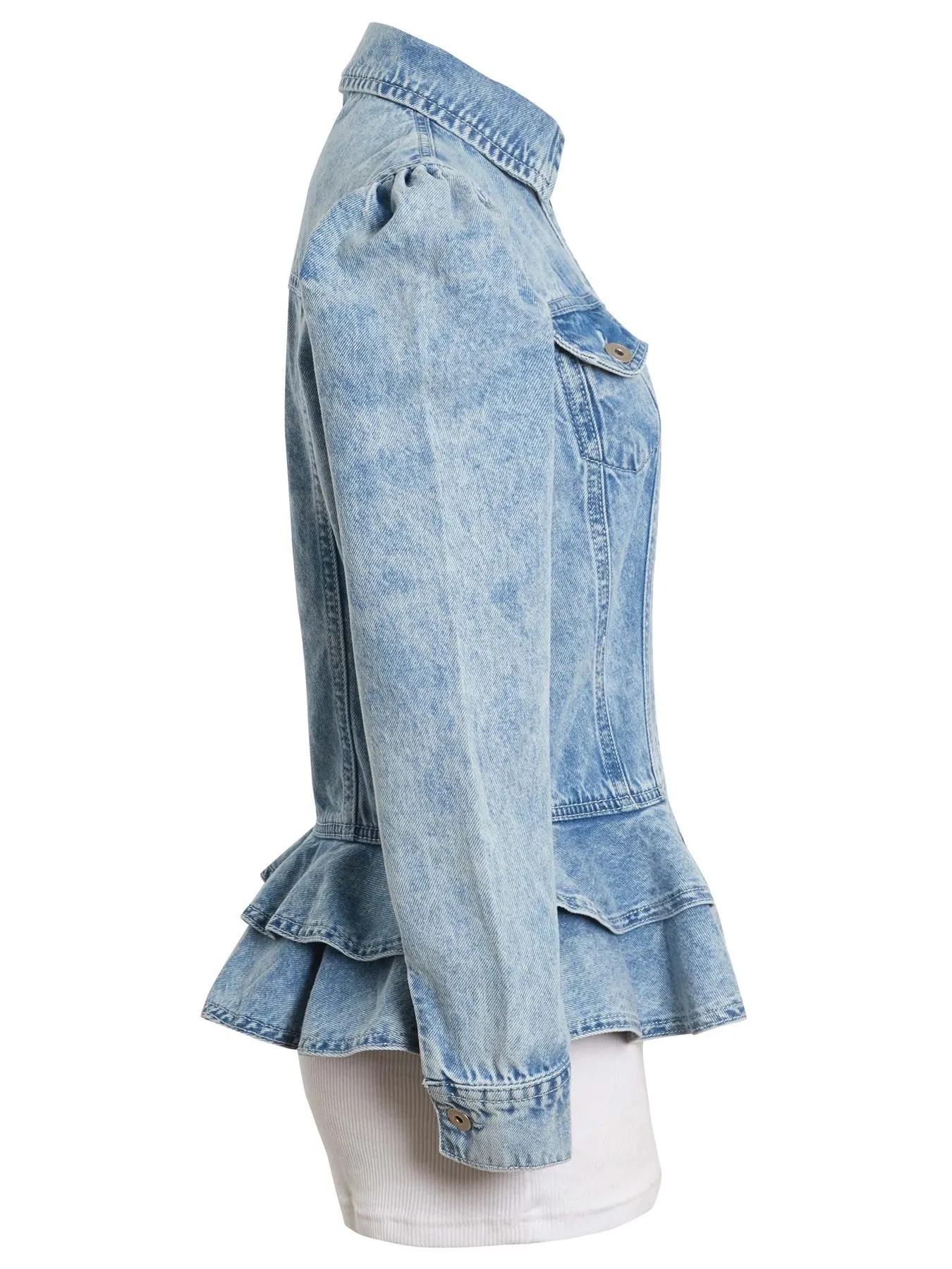 Peplum Denim Jacket with Puff Sleeves, Uk Sizes 6 to 16