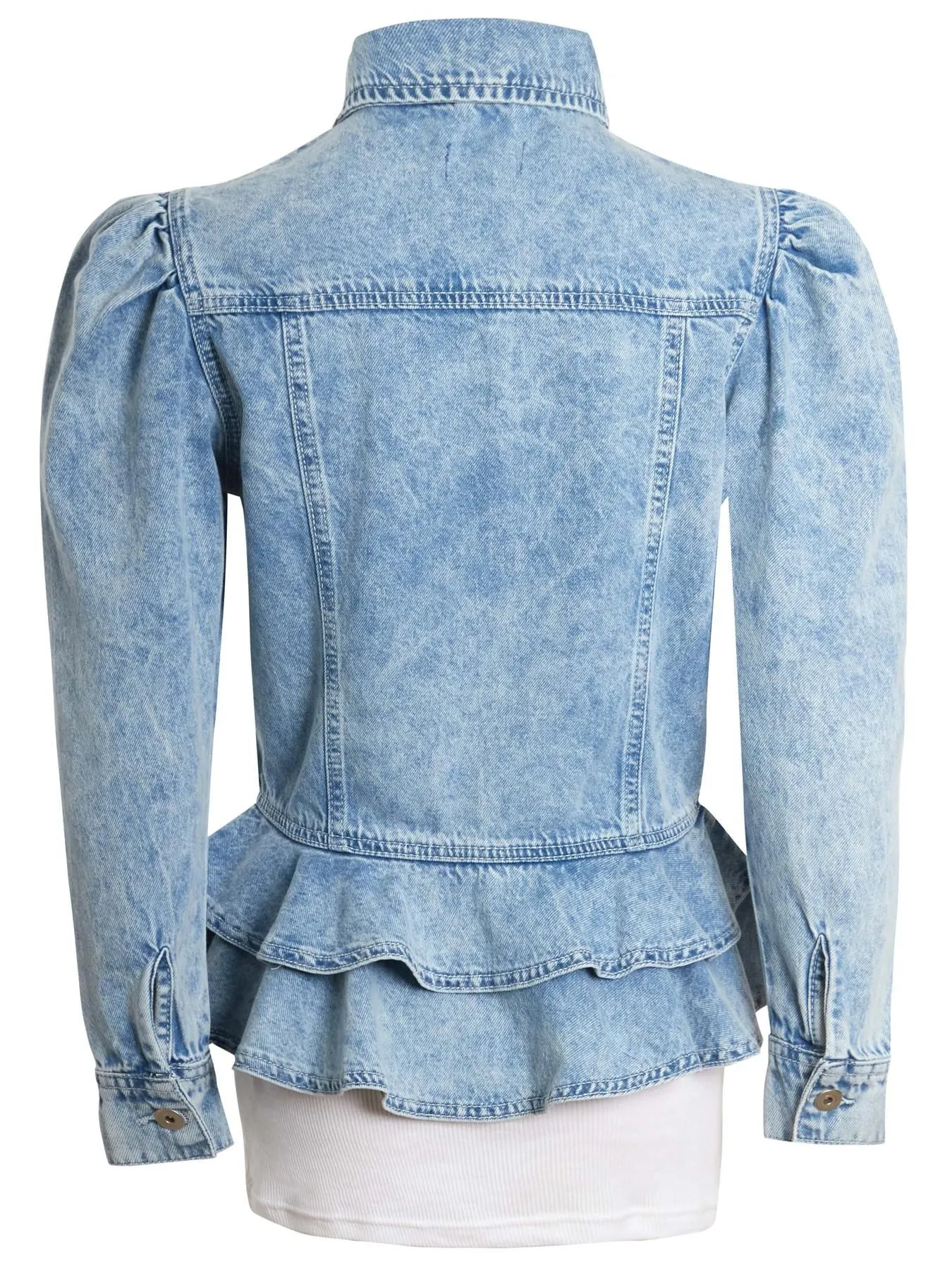 Peplum Denim Jacket with Puff Sleeves, Uk Sizes 6 to 16