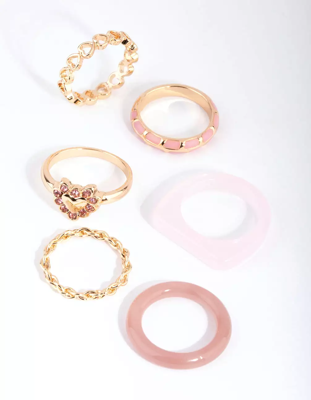 Pink Acrylic Heart Ring Pack