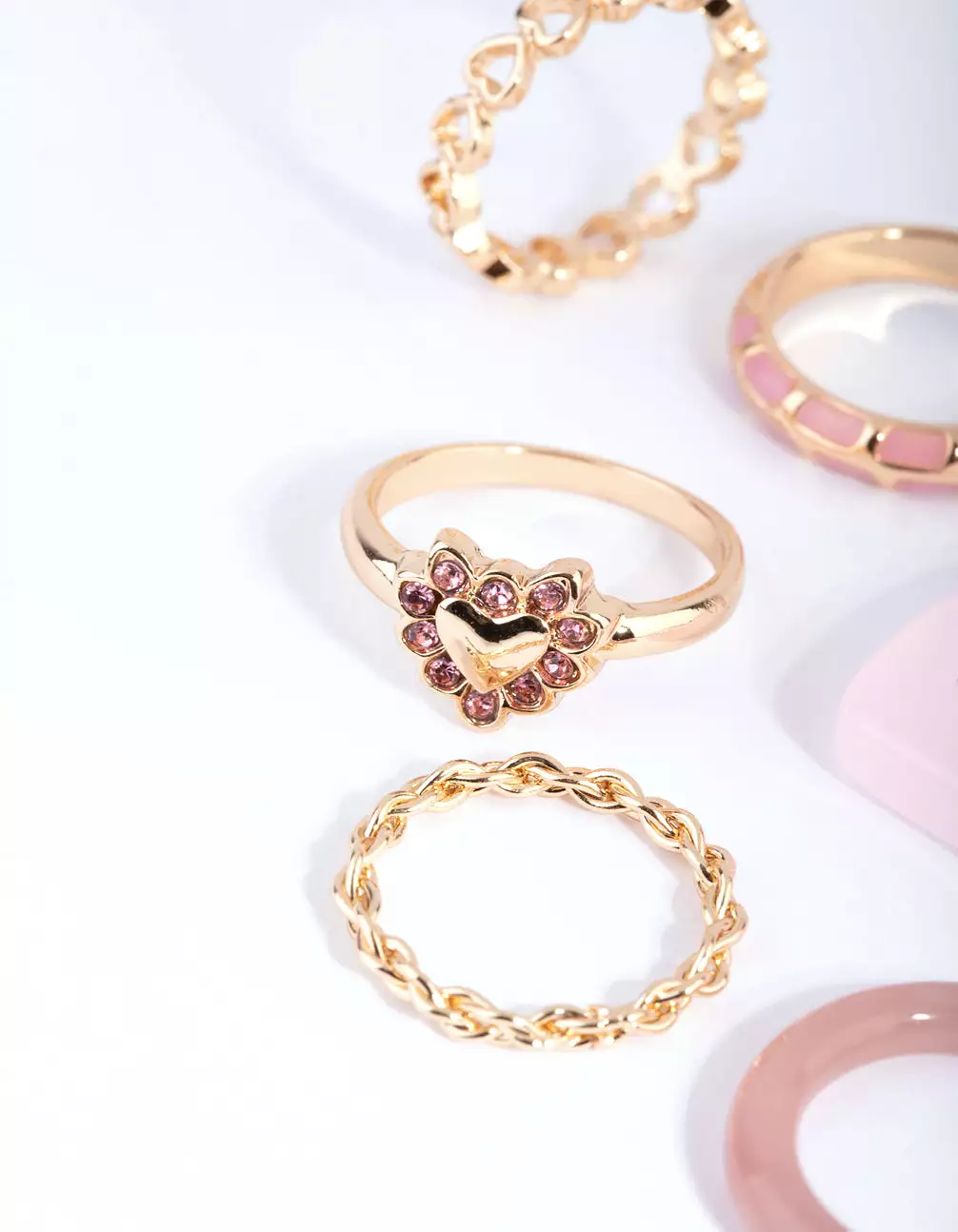 Pink Acrylic Heart Ring Pack