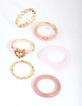 Pink Acrylic Heart Ring Pack