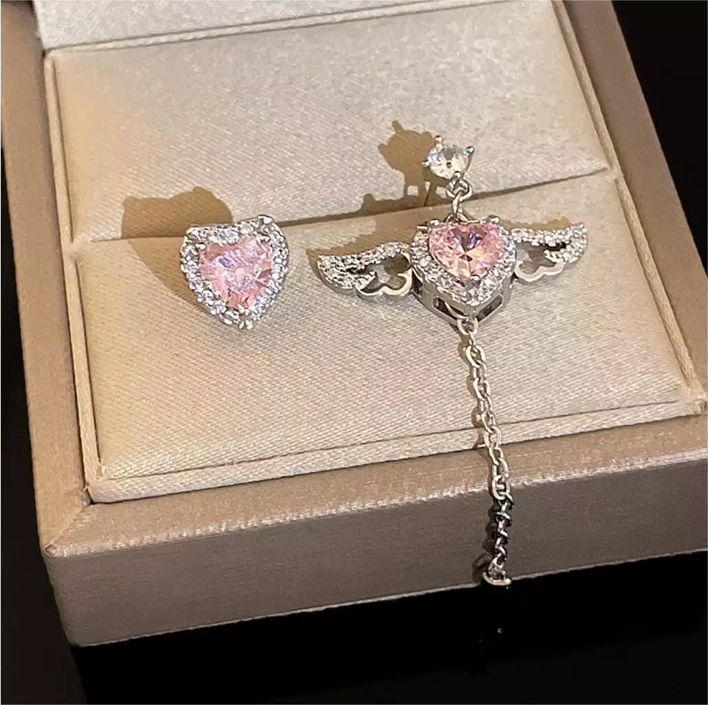 Pink Heart Wings Earrings MK18607