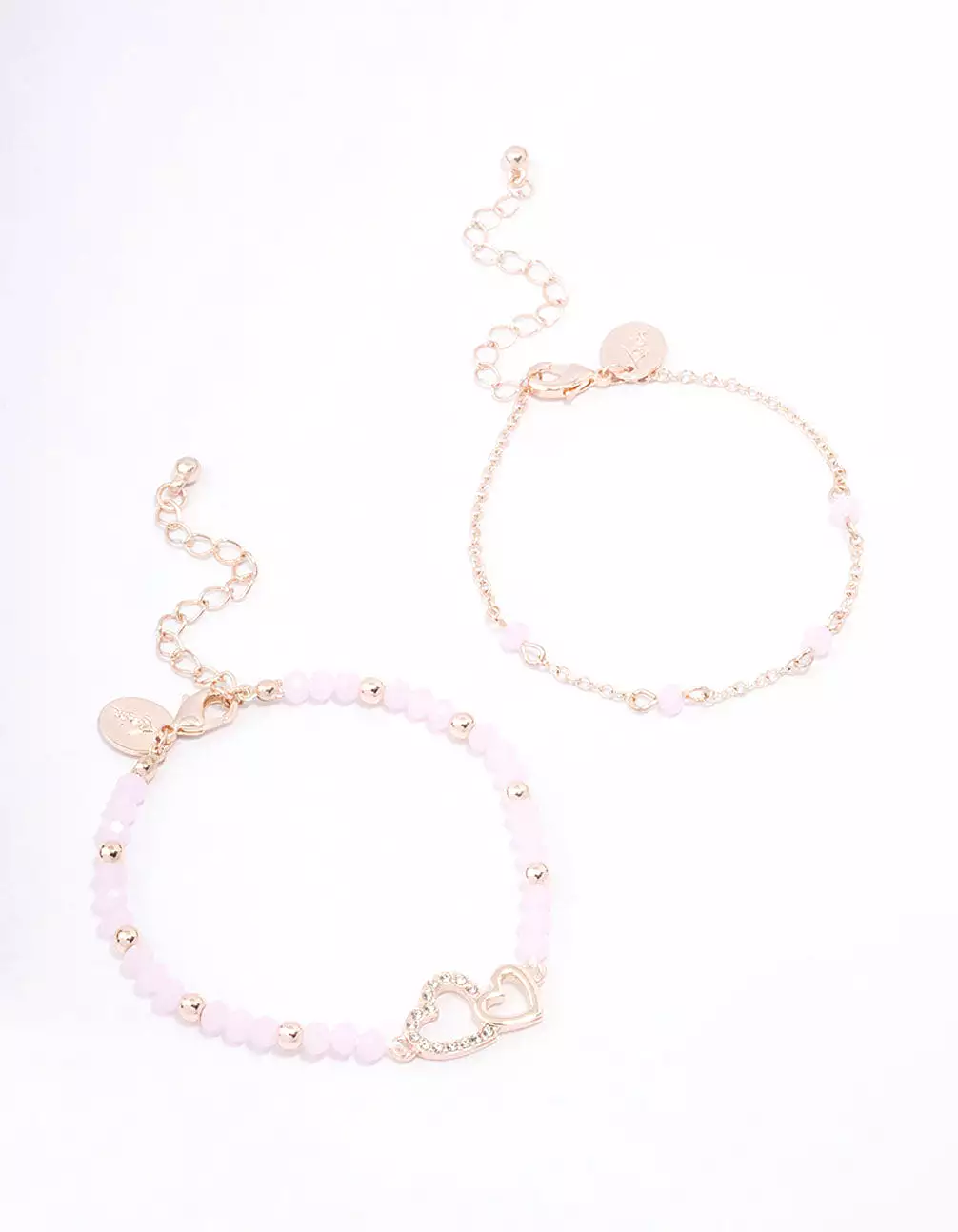 Rose Gold Pink Beaded Heart Bracelet Pack