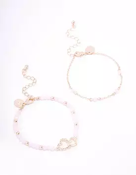 Rose Gold Pink Beaded Heart Bracelet Pack