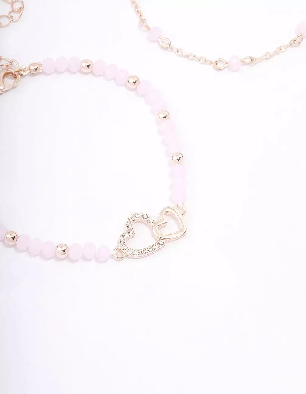 Rose Gold Pink Beaded Heart Bracelet Pack