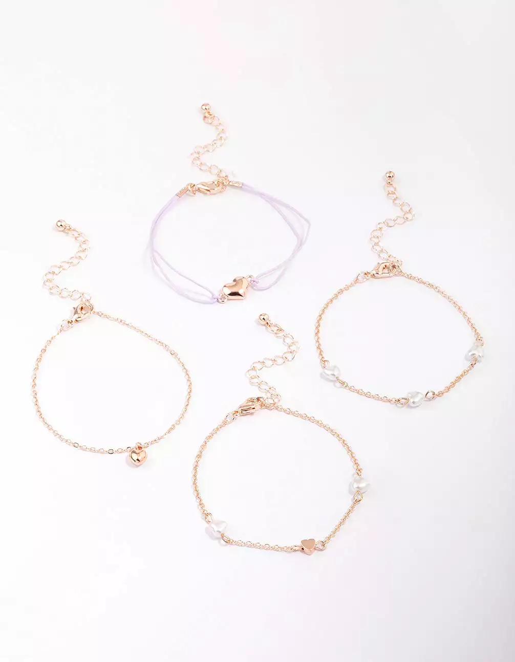 Rose Gold Puffy Heart Bracelet 4-Pack