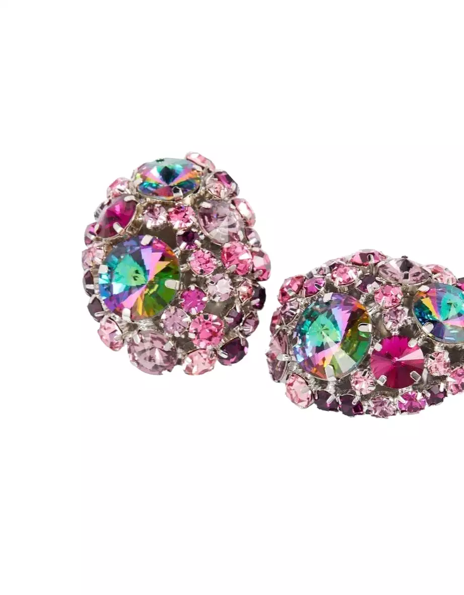 Round Crystal Multi Color Earrings With Clip