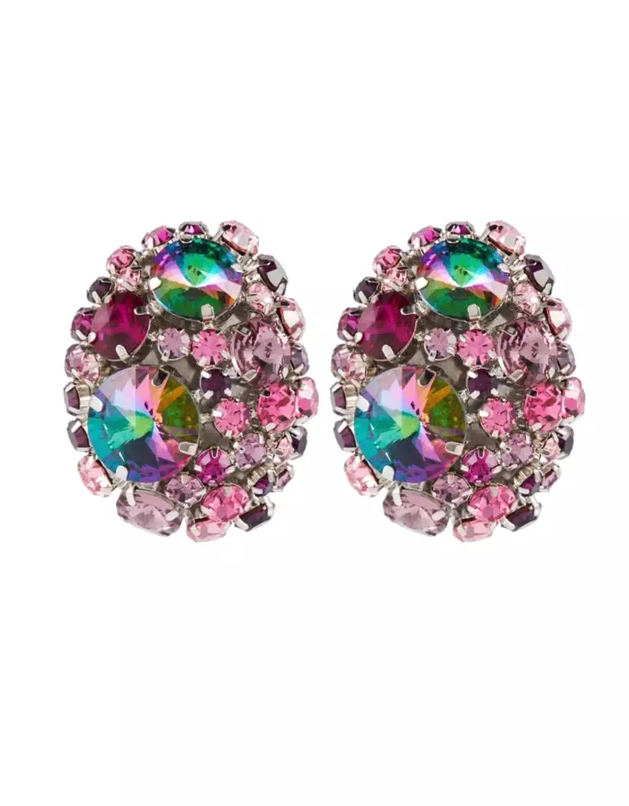 Round Crystal Multi Color Earrings With Clip