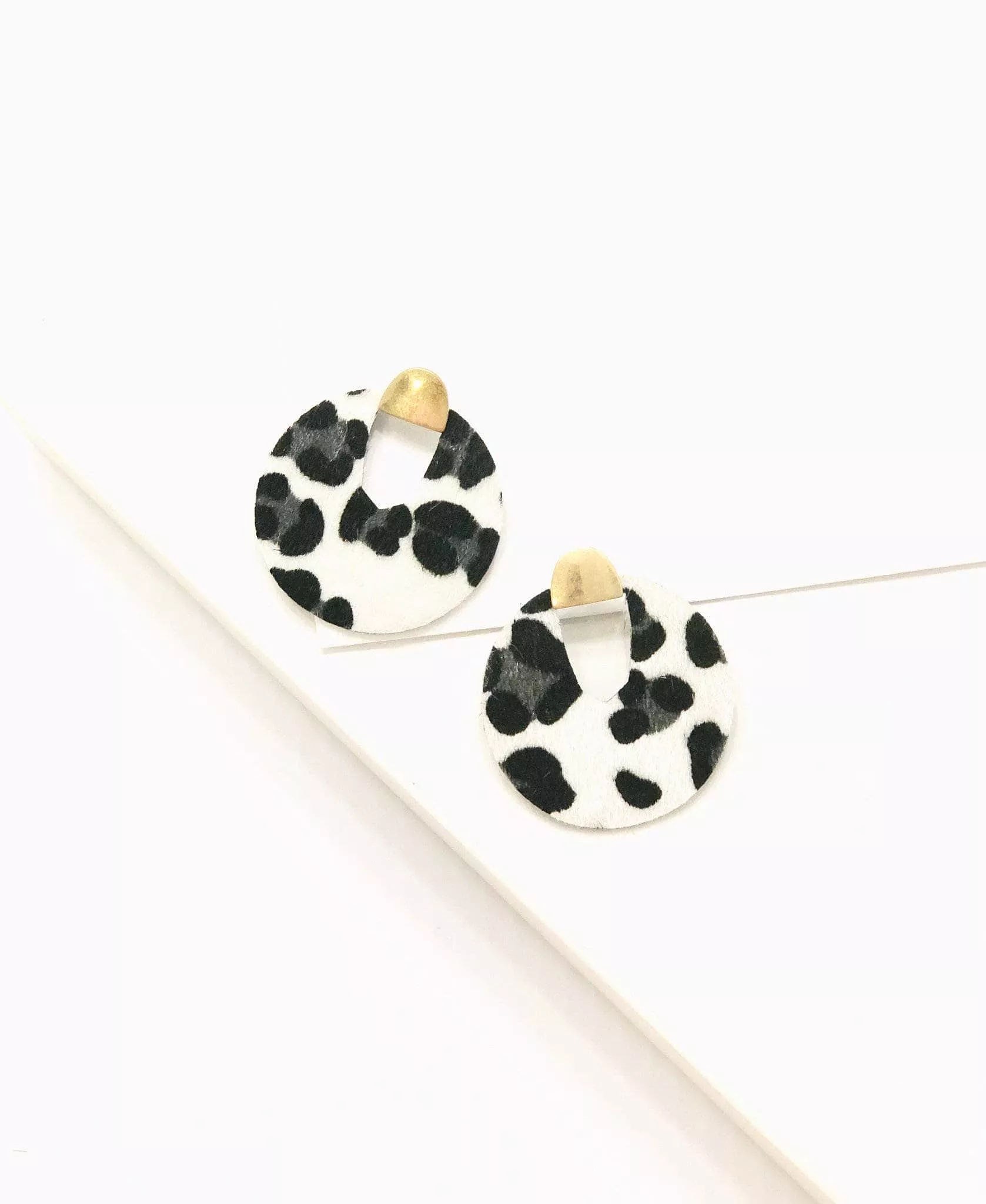 Round Leopard Earrings with Gold Detail