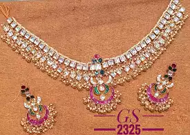 Sajani  , Gold finish elegant Jadau Kundan Necklace Set for Women-NEER001JKE