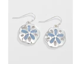 Sand Dollar with with Soft Blue Sea Glass Inlay Earrings