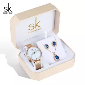 Sk Jewelry Lady Set _ (Watch, Necklace & Earrings)