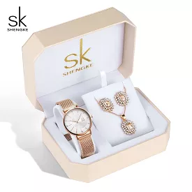 Sk Jewelry Lady Set. (Watch, Necklace & Earrings)