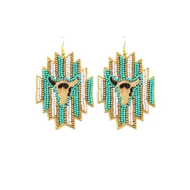 Steer Head with Turquoise Beaded Earrings