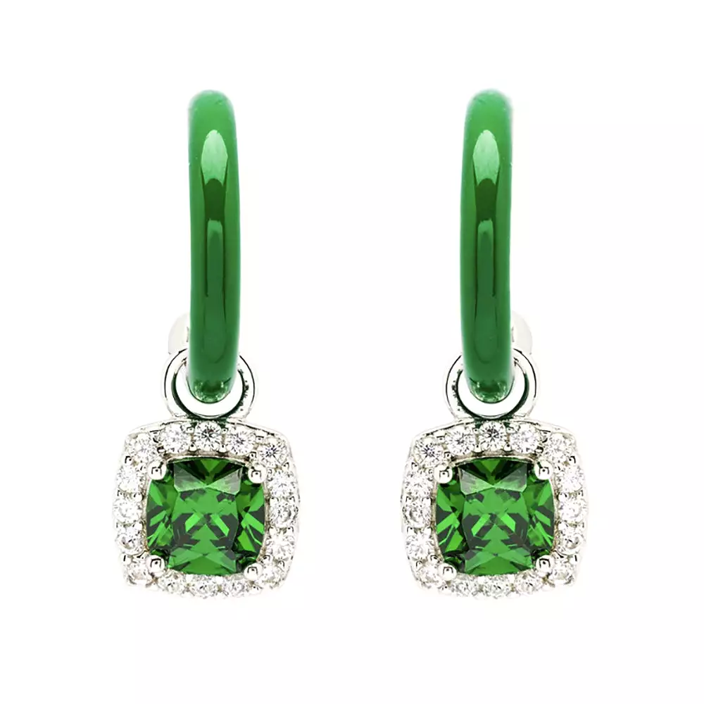 Sterling Silver Earrings With Green Enamel