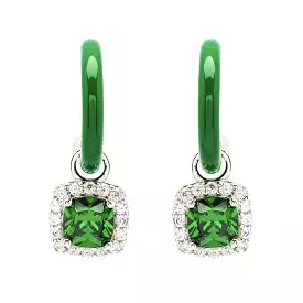 Sterling Silver Earrings With Green Enamel