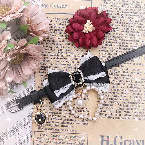 Sweet Princess Style Cute Pink Black Bow Heart Necklace ON642